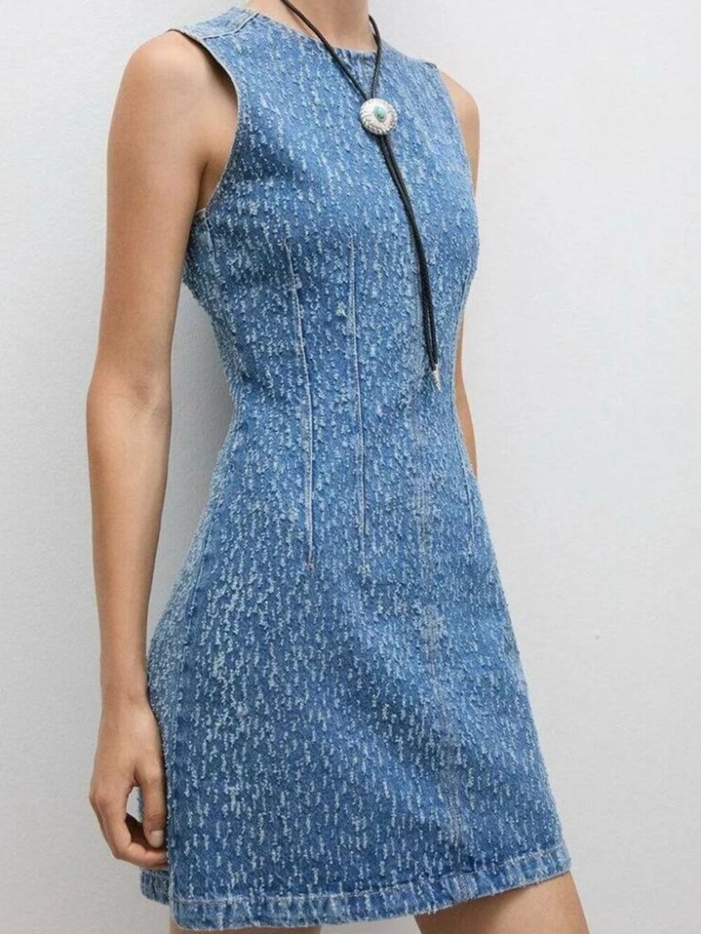 Mango Beau Ripped Distressed Denim Mini Shift Dress Medium Blue NWT | Size S